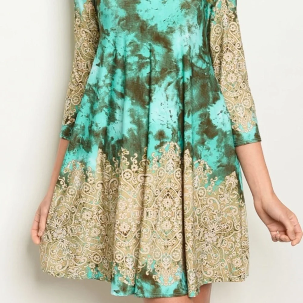 TURQUOISE AND TAN 3/4 LENGTH SLEEVES SLIP-TUNIC TANK NEW‎ - Picture 5 of 7